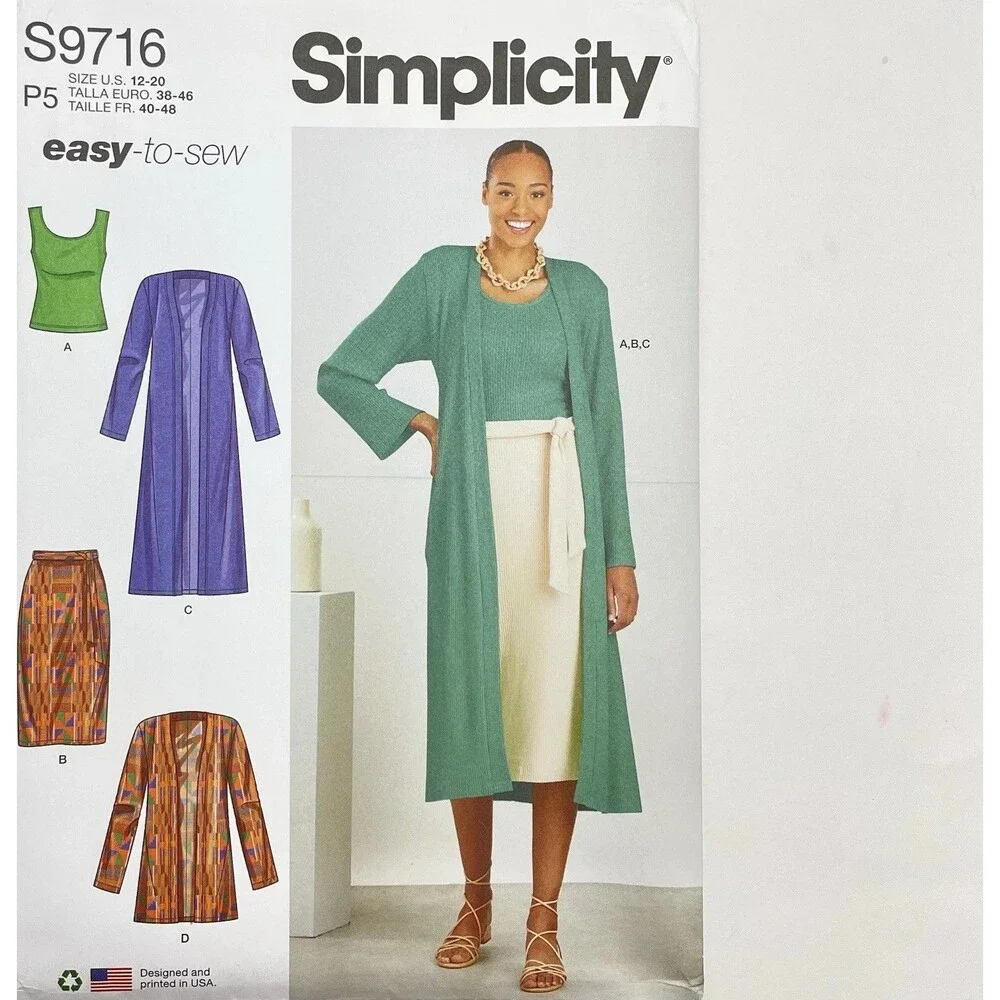 Pattern Misses Sz P5 12-20 Knit Cardigan Top Skirt Simplicity S9716 New/Uncut